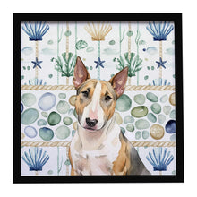 Load image into Gallery viewer, Tricolor Miniature Bull Terrier Coastal Sea Glass Framed Metal Print