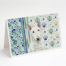 Load image into Gallery viewer, White Miniature Bull Terrier Coastal Sea Glass Greeting Cards Pack of 8
