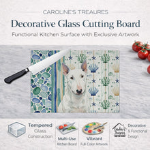 Load image into Gallery viewer, White Miniature Bull Terrier Coastal Sea Glass Glass Cutting Board