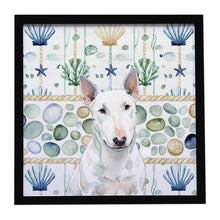 Load image into Gallery viewer, White Miniature Bull Terrier Coastal Sea Glass Framed Metal Print