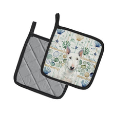 Load image into Gallery viewer, White Miniature Bull Terrier Coastal Sea Glass Pair of Pot Holders