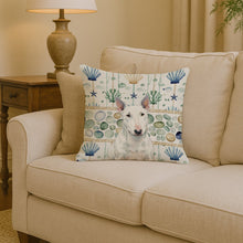 Load image into Gallery viewer, White Miniature Bull Terrier Coastal Sea Glass Throw Pillow