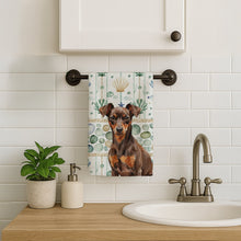 Load image into Gallery viewer, Chocolate and Rust Miniature Pinscher Min Pin Coastal Sea Glass Kitchen Towel