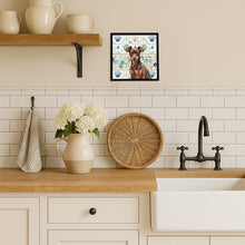 Load image into Gallery viewer, Chocolate and Rust Miniature Pinscher Min Pin Coastal Sea Glass Framed Metal Print