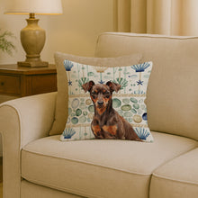 Load image into Gallery viewer, Chocolate and Rust Miniature Pinscher Min Pin Coastal Sea Glass Throw Pillow