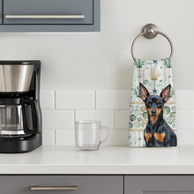 Load image into Gallery viewer, Black and Tan Miniature Pinscher Coastal Sea Glass Kitchen Towel