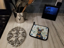 Load image into Gallery viewer, Black and Tan Miniature Pinscher Coastal Sea Glass Pair of Pot Holders