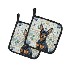 Load image into Gallery viewer, Black and Tan Miniature Pinscher Coastal Sea Glass Pair of Pot Holders