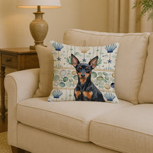 Load image into Gallery viewer, Black and Tan Miniature Pinscher Coastal Sea Glass Throw Pillow