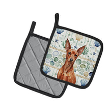 Load image into Gallery viewer, Red Miniature Pinscher Min Pin Coastal Sea Glass Pair of Pot Holders