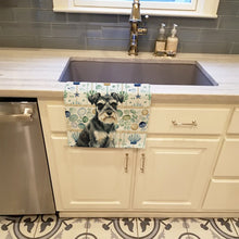 Load image into Gallery viewer, Black &amp; Silver Miniature Schnauzer Coastal Sea Glass Kitchen Towel