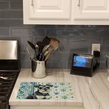 Load image into Gallery viewer, Black &amp; Silver Miniature Schnauzer Coastal Sea Glass Glass Cutting Board