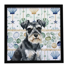 Load image into Gallery viewer, Black &amp; Silver Miniature Schnauzer Coastal Sea Glass Framed Metal Print