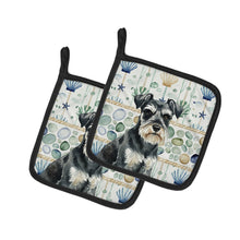 Load image into Gallery viewer, Black &amp; Silver Miniature Schnauzer Coastal Sea Glass Pair of Pot Holders