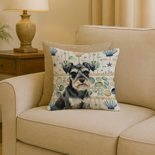 Load image into Gallery viewer, Black &amp; Silver Miniature Schnauzer Coastal Sea Glass Throw Pillow