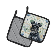 Load image into Gallery viewer, Black Miniature Schnauzer Coastal Sea Glass Pair of Pot Holders