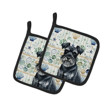 Load image into Gallery viewer, Black Miniature Schnauzer Coastal Sea Glass Pair of Pot Holders