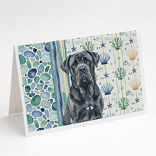 Load image into Gallery viewer, Black Neapolitan Mastiff Coastal Sea Glass Greeting Cards Pack of 8