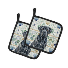 Load image into Gallery viewer, Black Neapolitan Mastiff Coastal Sea Glass Pair of Pot Holders