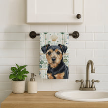 Load image into Gallery viewer, Black and Tan Norfolk Terrier Coastal Sea Glass Kitchen Towel
