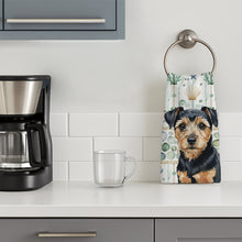 Load image into Gallery viewer, Black and Tan Norfolk Terrier Coastal Sea Glass Kitchen Towel