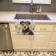 Load image into Gallery viewer, Black and Tan Norfolk Terrier Coastal Sea Glass Kitchen Towel