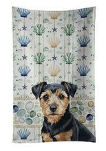 Load image into Gallery viewer, Black and Tan Norfolk Terrier Coastal Sea Glass Kitchen Towel