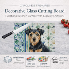 Load image into Gallery viewer, Black and Tan Norfolk Terrier Coastal Sea Glass Glass Cutting Board