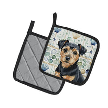 Load image into Gallery viewer, Black and Tan Norfolk Terrier Coastal Sea Glass Pair of Pot Holders