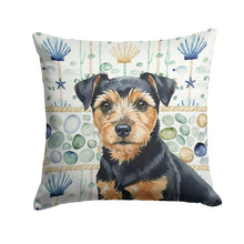 Load image into Gallery viewer, Black and Tan Norfolk Terrier Coastal Sea Glass Throw Pillow