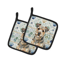 Load image into Gallery viewer, Grizzle and Tan Norfolk Terrier Coastal Sea Glass Pair of Pot Holders