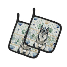 Load image into Gallery viewer, Norwegian Elkhound Coastal Sea Glass Pair of Pot Holders
