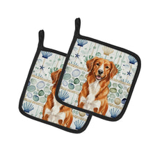 Load image into Gallery viewer, Orange Nova Scotia Duck Tolling Retriever Coastal Sea Glass Pair of Pot Holders