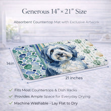 Load image into Gallery viewer, Blue and White Old English Sheepdog Coastal Sea Glass Dish Drying Mat
