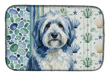 Load image into Gallery viewer, Blue and White Old English Sheepdog Coastal Sea Glass Dish Drying Mat