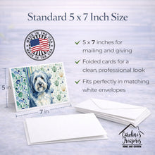 Load image into Gallery viewer, Blue and White Old English Sheepdog Coastal Sea Glass Greeting Cards Pack of 8