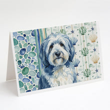 Load image into Gallery viewer, Blue and White Old English Sheepdog Coastal Sea Glass Greeting Cards Pack of 8