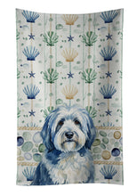 Load image into Gallery viewer, Blue and White Old English Sheepdog Coastal Sea Glass Kitchen Towel