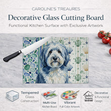 Load image into Gallery viewer, Blue and White Old English Sheepdog Coastal Sea Glass Glass Cutting Board