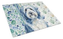 Load image into Gallery viewer, Blue and White Old English Sheepdog Coastal Sea Glass Glass Cutting Board