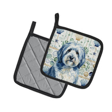 Load image into Gallery viewer, Blue and White Old English Sheepdog Coastal Sea Glass Pair of Pot Holders