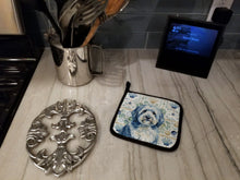 Load image into Gallery viewer, Blue and White Old English Sheepdog Coastal Sea Glass Pair of Pot Holders