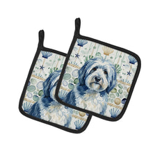 Load image into Gallery viewer, Blue and White Old English Sheepdog Coastal Sea Glass Pair of Pot Holders