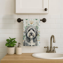 Load image into Gallery viewer, Gray and White Old English Sheepdog Coastal Sea Glass Kitchen Towel