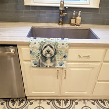 Load image into Gallery viewer, Gray and White Old English Sheepdog Coastal Sea Glass Kitchen Towel