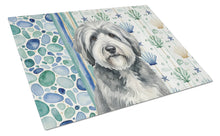 Load image into Gallery viewer, Gray and White Old English Sheepdog Coastal Sea Glass Glass Cutting Board