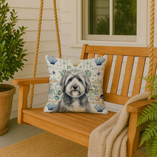 Load image into Gallery viewer, Gray and White Old English Sheepdog Coastal Sea Glass Throw Pillow