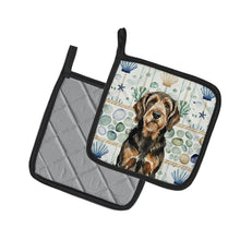 Load image into Gallery viewer, Black and Tan Otterhound Coastal Sea Glass Pair of Pot Holders