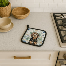Load image into Gallery viewer, Black and Tan Otterhound Coastal Sea Glass Pair of Pot Holders