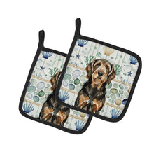Load image into Gallery viewer, Black and Tan Otterhound Coastal Sea Glass Pair of Pot Holders